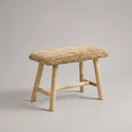 Natural Beige and Light Brown Teak Wood and Woven Seagrass End-of-Bed Bench, 22 x 14 x 18 in