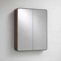 Wall-Mounted Mirrored Storage Cabinet, 23.6 x 5.9 x 27.6 in, Walnut Brown and Silver, Two Doors