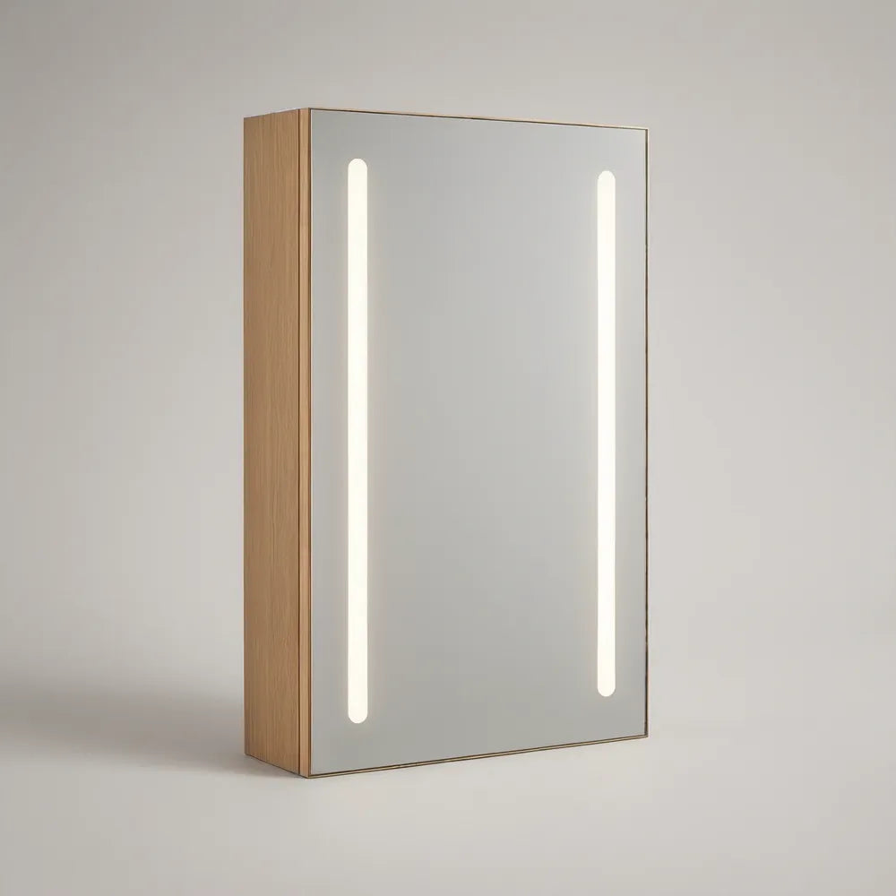 24 in W x 32 in H x 5.5 in D Oak LED Lighted Mirrored Cabinet