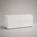 White MDF Media Storage Cabinet with 2 Drawers, 63 x 18 x 28 in