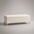 Ivory Upholstered Storage Bench with Gold Legs, 48 x 18 x 18 in