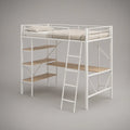 Twin Size Loft Bed with Desk, 3-Tier Shelves and Ladder, 78.0 x 41.5 x 71.7 in, White/Light Brown