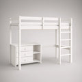 White Twin Loft Bed with Desk, 3 Drawers, Open Shelves and Ladder, 79.5 x 42.5 x 71 in