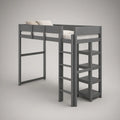Gray Twin Loft Bed with Ladder and Guardrails, 79.5 x 42 x 71 in