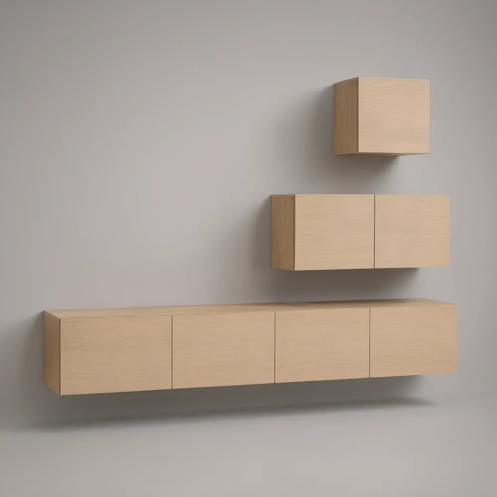 3-Piece Wall-Mounted Storage Set, Light Oak, 70.9 x 11.8 x 15.7 in