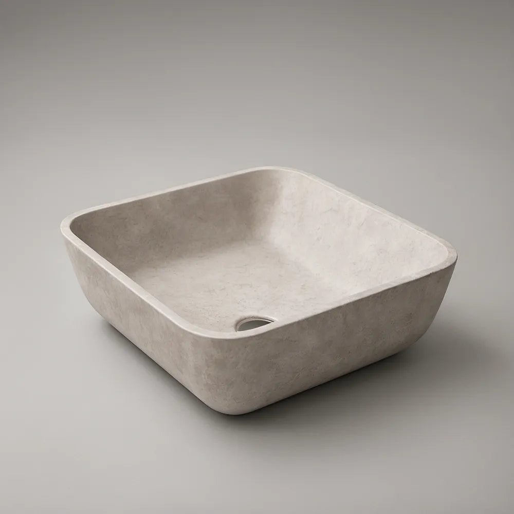 Light Gray Concrete Vessel Bathroom Sink, Square 16 x 16 x 5.5 in