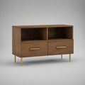 Walnut Brown Media Console with 2 Drawers and Open Shelves, 47.2 x 15.7 x 27.6 in
