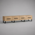 Natural Oak and Black TV Stand with 4 Drawers, 70.9 x 15.7 x 19.7 in, Engineered Wood