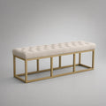 Tufted Upholstered Bench, Cream Polyester Seat with Gold Iron Frame, 47.2 x 15.7 x 18.1 in