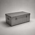 Gray Steel Storage Trunk with Hinged Lid and Side Handles, 35.4 x 17.7 x 16.5 in