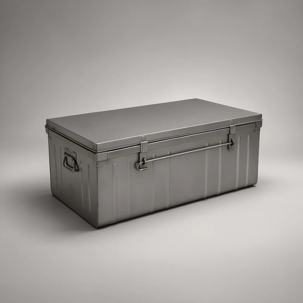 Gray Steel Storage Trunk with Hinged Lid and Side Handles, 35.4 x 17.7 x 16.5 in