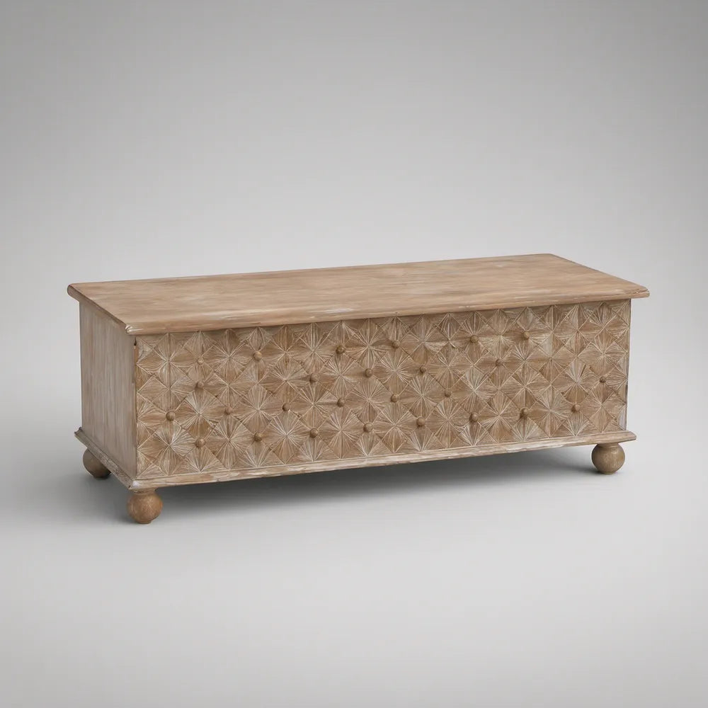 Solid Mango Wood Storage Chest, Light Brown, 48 in W x 18 in D x 20 in H