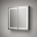 24 x 30 x 5 in Gray Aluminum LED Lighted Bathroom Mirror Cabinet with 2 Doors