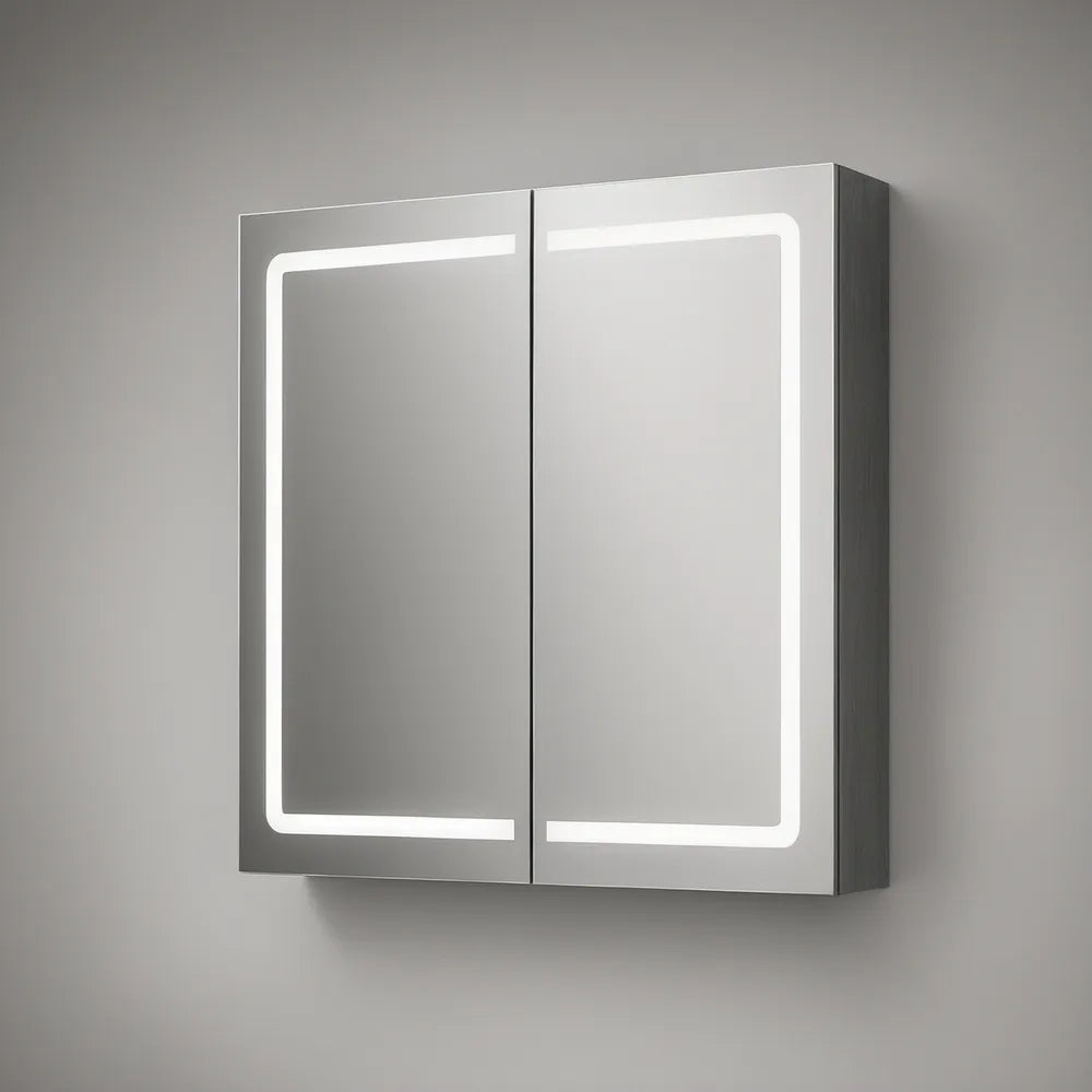 24 x 30 x 5 in Gray Aluminum LED Lighted Bathroom Mirror Cabinet with 2 Doors